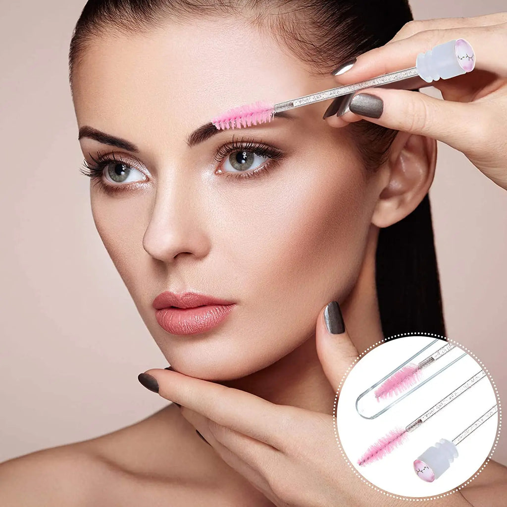 50pcs Reusable Eyebrow Brush Tube Disposable Eyelash Brush Eyebrow Brush With Eelash Resin Drill Replaceable Makeup Brushes