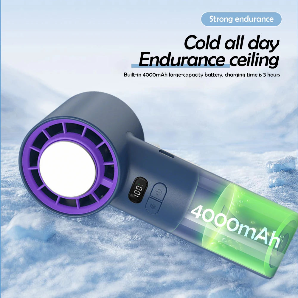 New Handheld Portable Fan 100 Wind Speeds Adjustable Refrigeration Mini Turbo Fan Long-lasting High Speed Cold Compress Fan