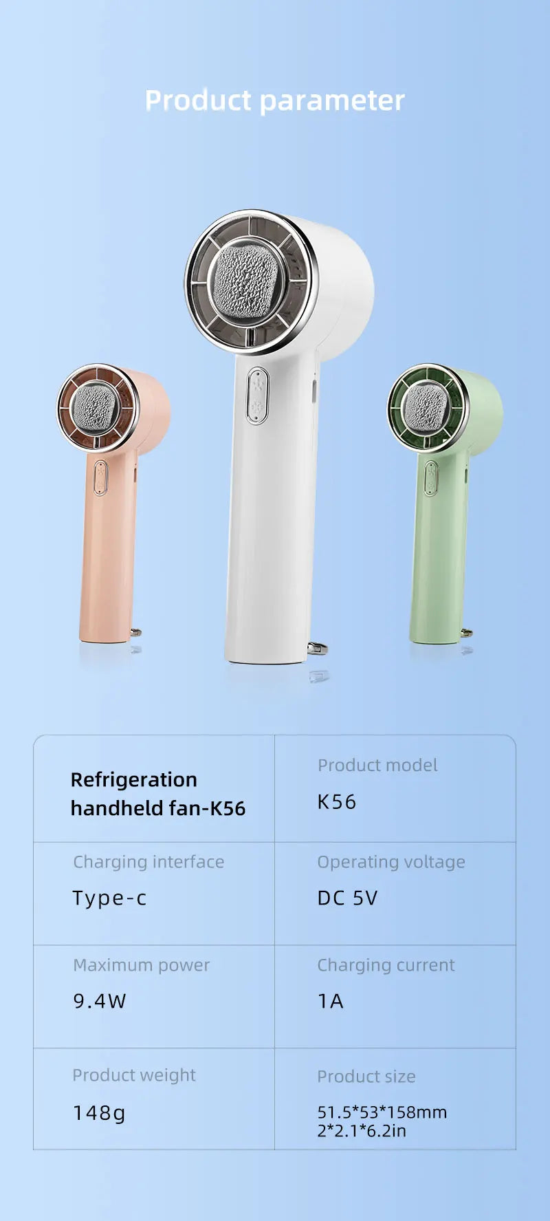 New Handheld Portable Fan 100 Wind Speeds Adjustable Refrigeration Mini Turbo Fan Long-lasting High Speed Cold Compress Fan