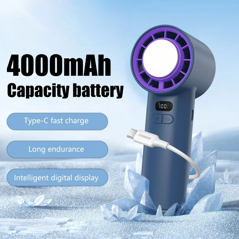 New Handheld Portable Fan 100 Wind Speeds Adjustable Refrigeration Mini Turbo Fan Long-lasting High Speed Cold Compress Fan