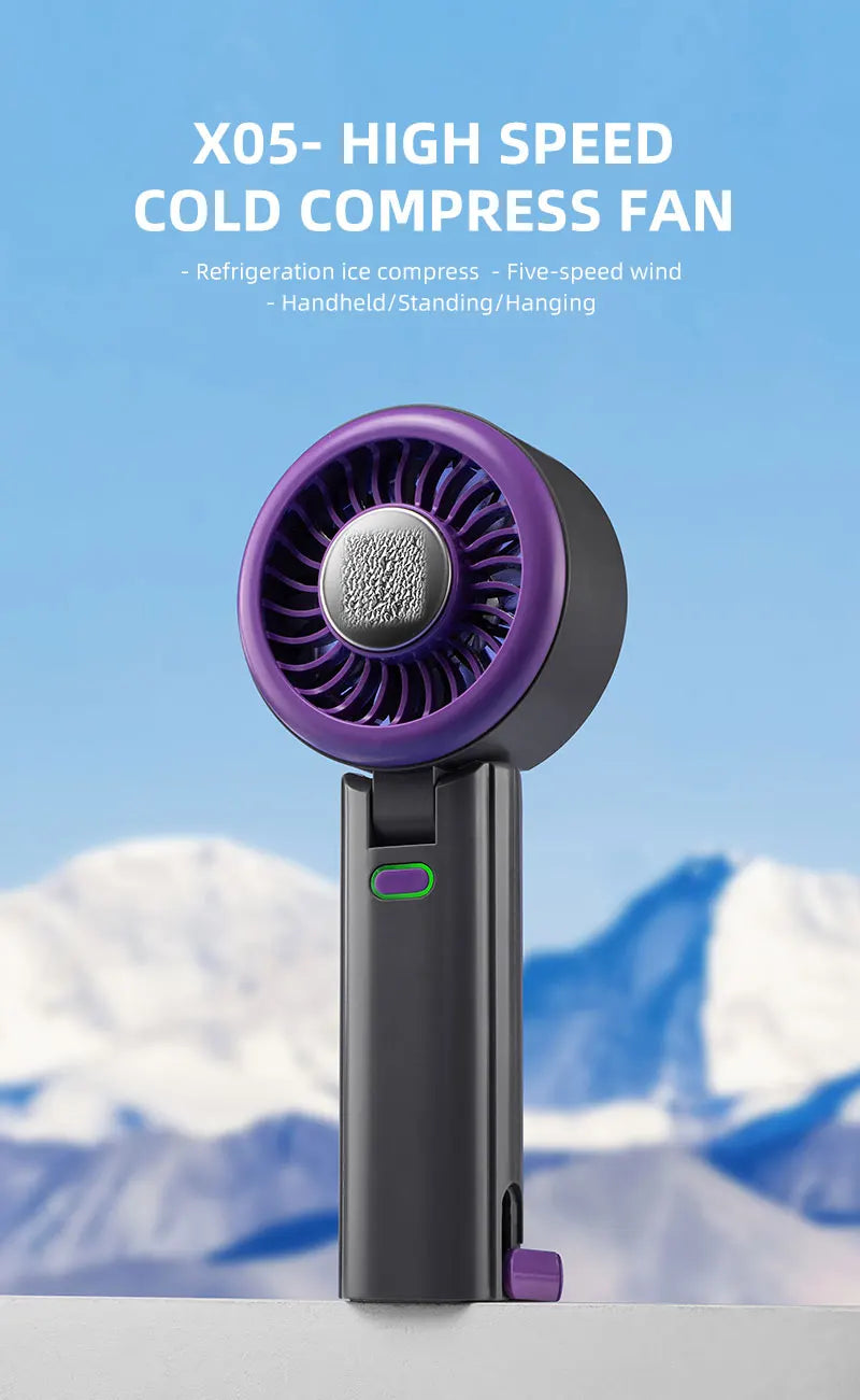 New Handheld Portable Fan 100 Wind Speeds Adjustable Refrigeration Mini Turbo Fan Long-lasting High Speed Cold Compress Fan