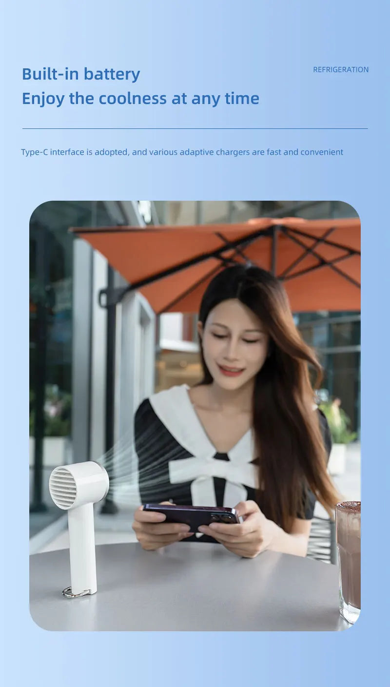 New Handheld Portable Fan 100 Wind Speeds Adjustable Refrigeration Mini Turbo Fan Long-lasting High Speed Cold Compress Fan