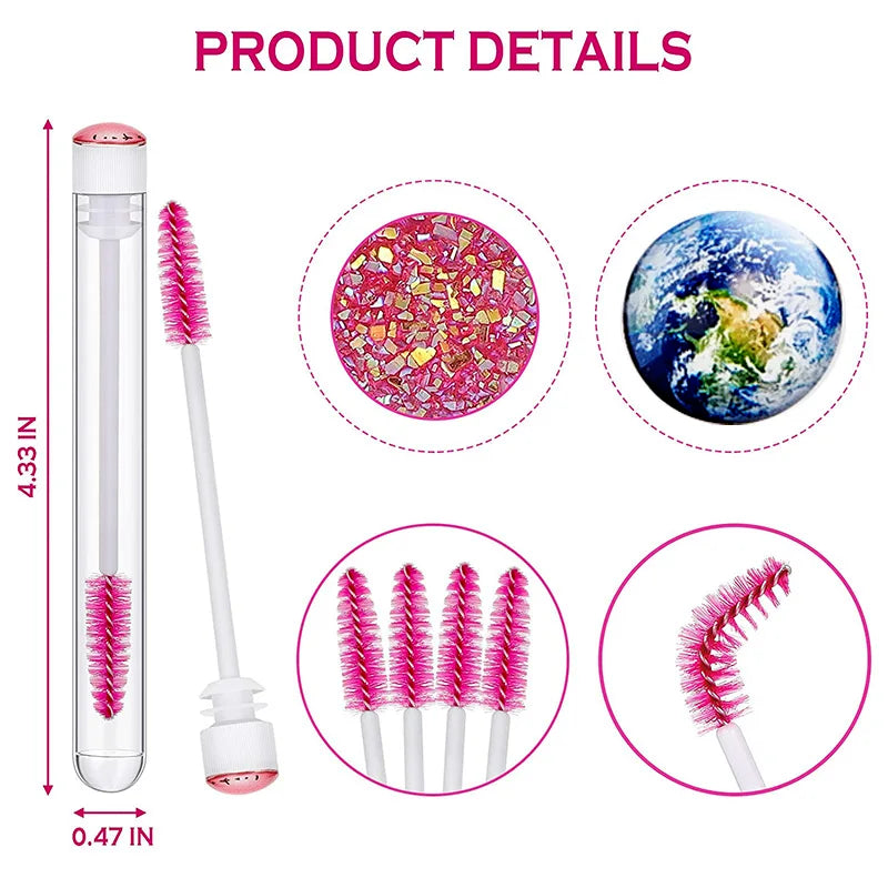10/50pcs Reusable Eyelash Brush Tubes Eyebrow Brush Eyelash Wands Replaceable Dust-proof Drill Rose Bottom