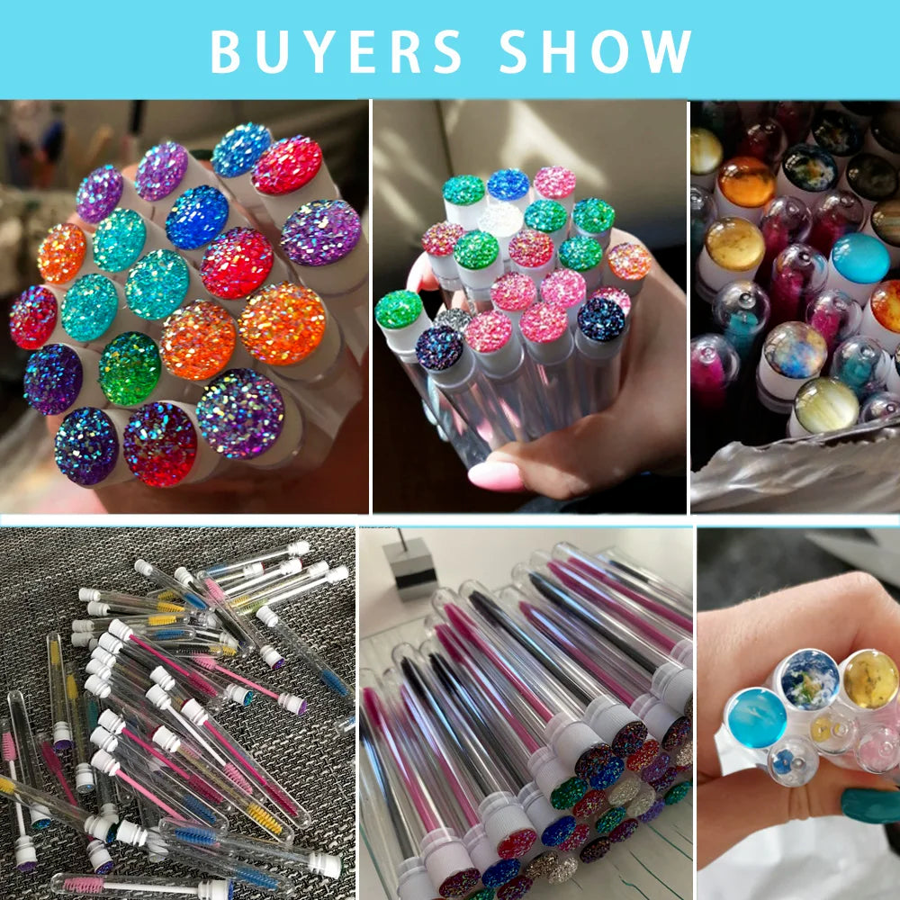 10/50pcs Reusable Eyelash Brush Tubes Eyebrow Brush Eyelash Wands Replaceable Dust-proof Drill Rose Bottom