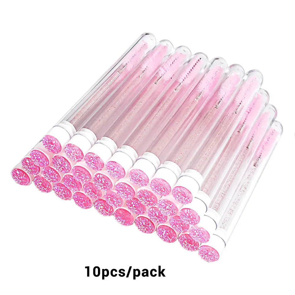 10/50pcs Reusable Eyelash Brush Tubes Eyebrow Brush Eyelash Wands Replaceable Dust-proof Drill Rose Bottom