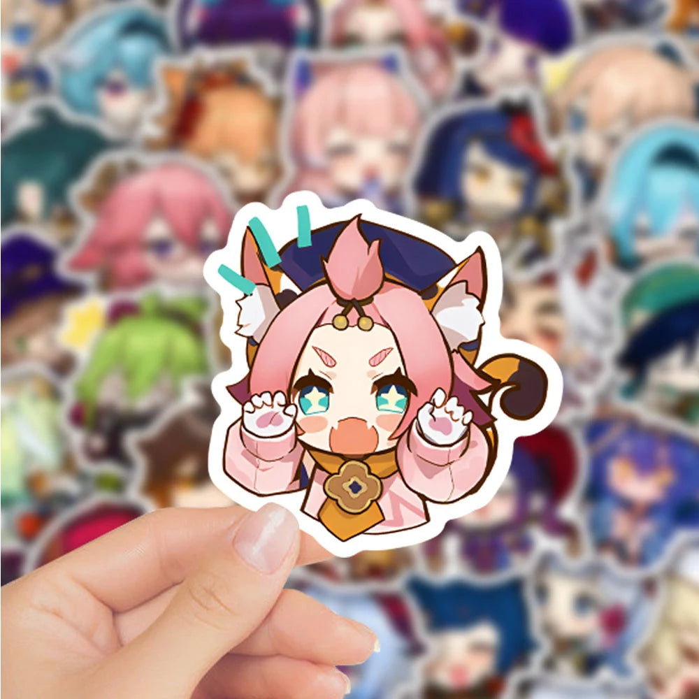 10/30/50pcs Cute Genshin Impact Stickers for Laptop Anime Game Decals Luggage Guitar Skateboard Stationery Children's Sticker