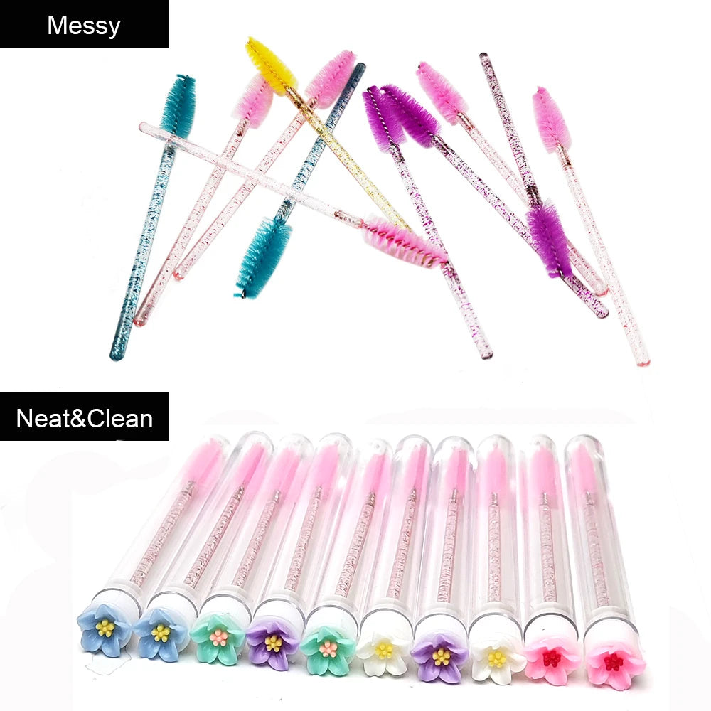 10/50pcs Eyelash Brush Tubes Reusable Mascara Wand Eyebrow Brush Tube Dust-Proof Mascara Sticks Applicators Makeup Brush LAUKISS