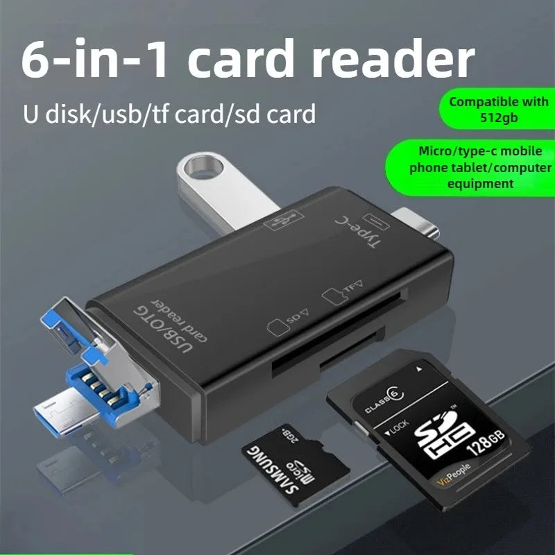 OTG Type C SD TF Card Reader 6 in 1 USB 3.0 Micro USB Flash Drive Adapter 5Gbps High Speed Transfer Multifunctional Card Reader