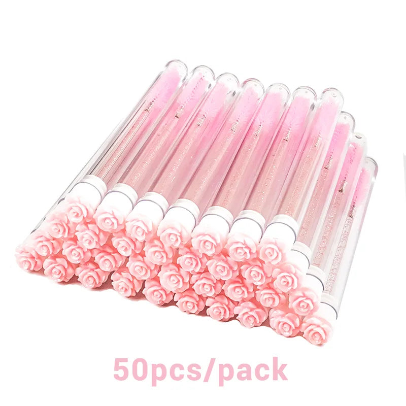 10/50pcs Reusable Eyelash Brush Tubes Eyebrow Brush Eyelash Wands Replaceable Dust-proof Drill Rose Bottom