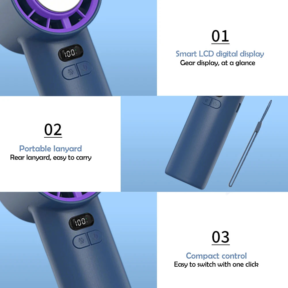New Handheld Portable Fan 100 Wind Speeds Adjustable Refrigeration Mini Turbo Fan Long-lasting High Speed Cold Compress Fan