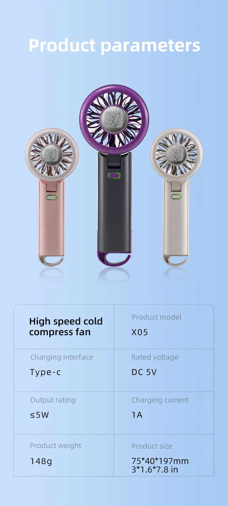 New Handheld Portable Fan 100 Wind Speeds Adjustable Refrigeration Mini Turbo Fan Long-lasting High Speed Cold Compress Fan