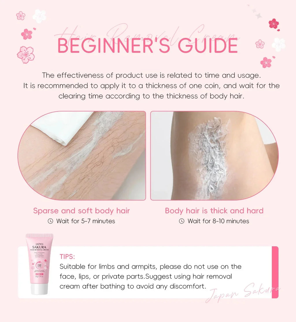 Sakura Hair Removal Cream Fast Painless Hair Growth Inhibitor Arm Armpit Legs Intimate Areas Permanent Depilatory for Men Woman