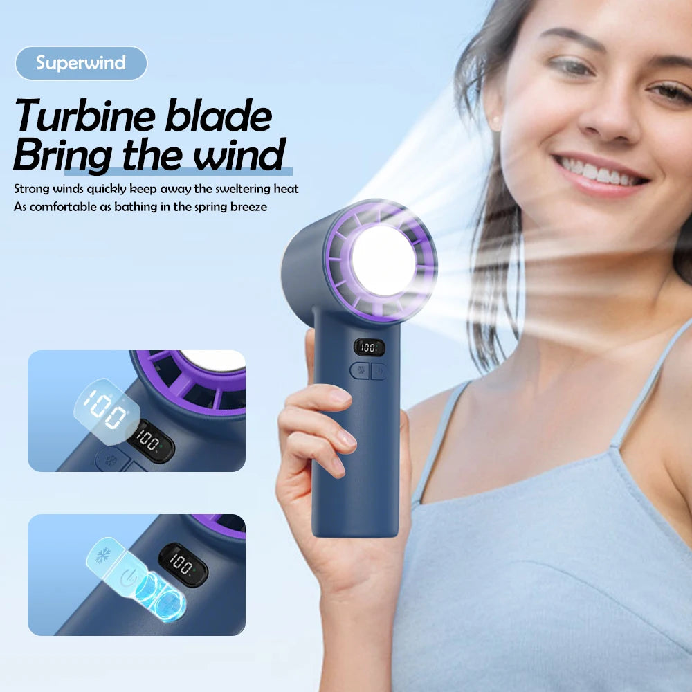 New Handheld Portable Fan 100 Wind Speeds Adjustable Refrigeration Mini Turbo Fan Long-lasting High Speed Cold Compress Fan