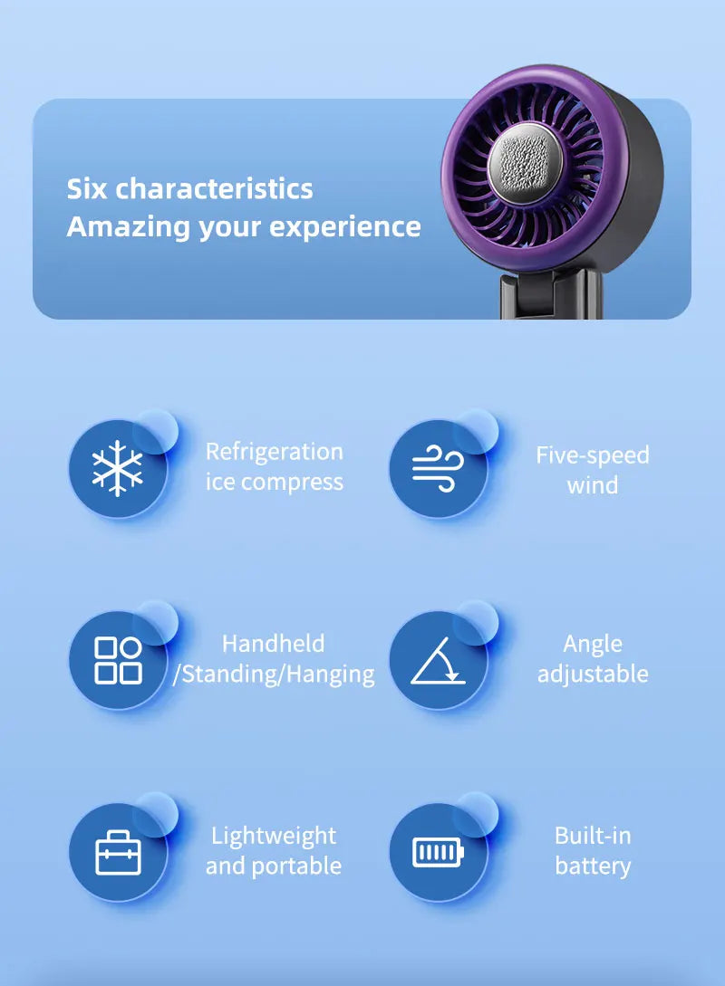 New Handheld Portable Fan 100 Wind Speeds Adjustable Refrigeration Mini Turbo Fan Long-lasting High Speed Cold Compress Fan