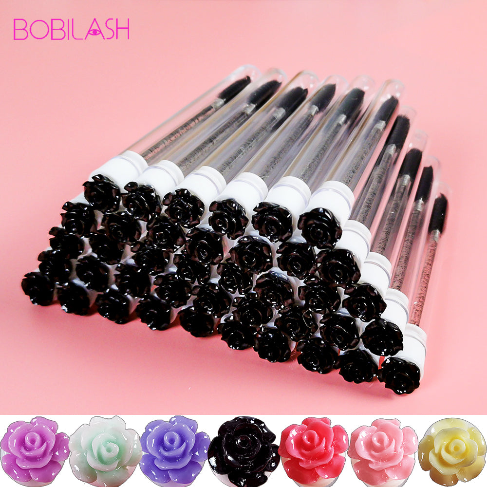10/50pcs Reusable Eyelash Brush Tubes Eyebrow Brush Eyelash Wands Replaceable Dust-proof Drill Rose Bottom