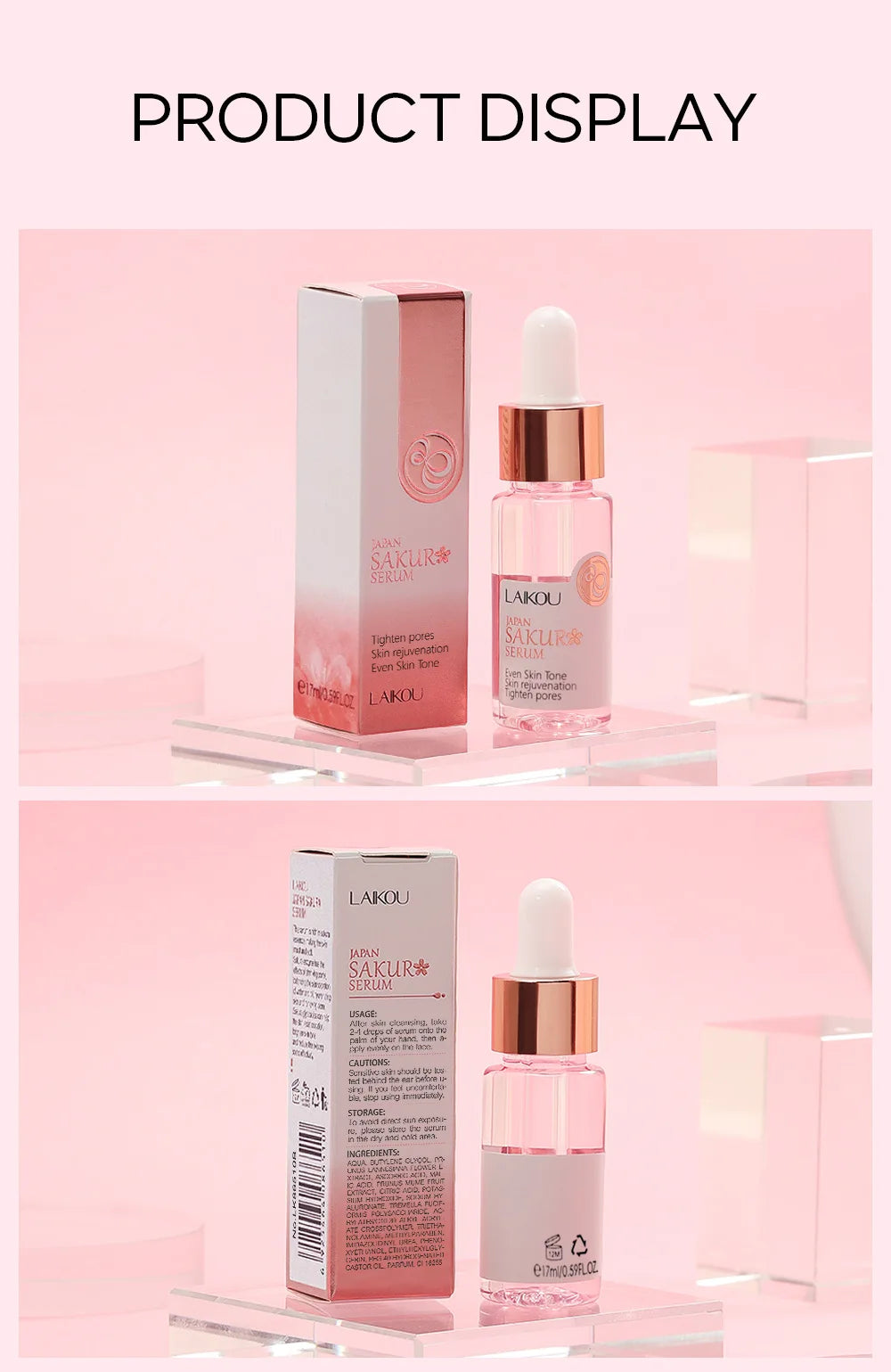 LAIKOU 17ML Japan Sakura Serum Vitamin C Nourish Essense Oil Control 24K Gold Serum Rose Blueberry Skin Care Smoothing Facecare