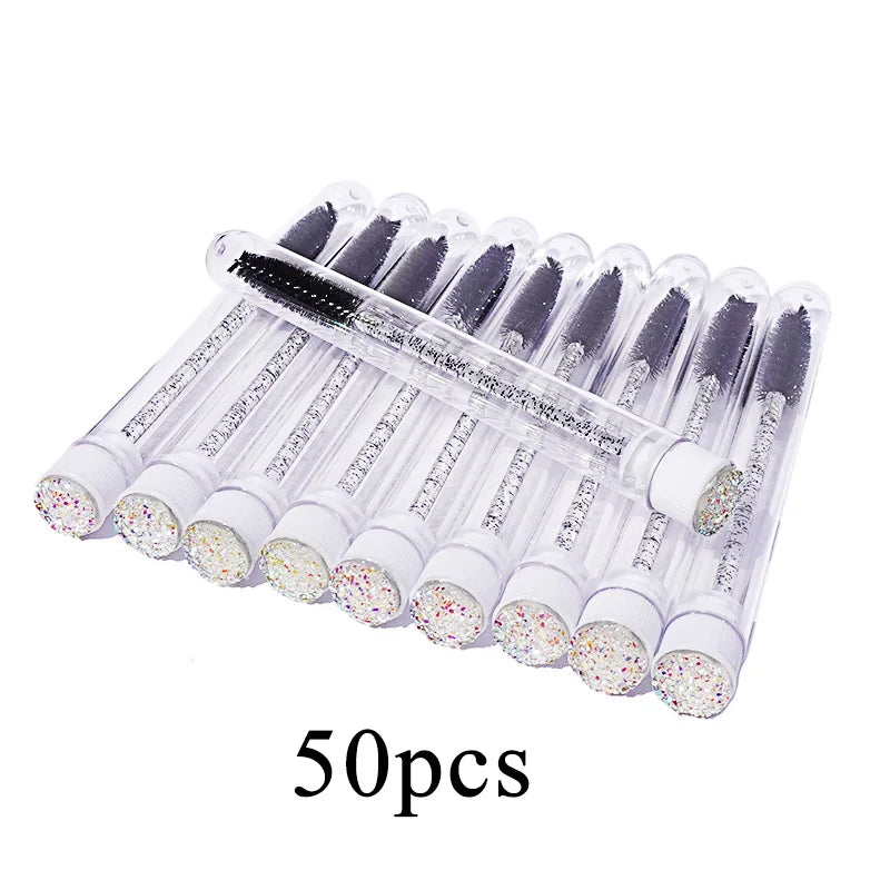 10/50pcs Reusable Eyelash Brush Tubes Eyebrow Brush Eyelash Wands Replaceable Dust-proof Drill Rose Bottom