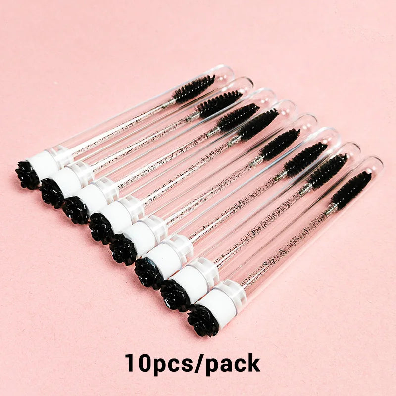 10/50pcs Reusable Eyelash Brush Tubes Eyebrow Brush Eyelash Wands Replaceable Dust-proof Drill Rose Bottom