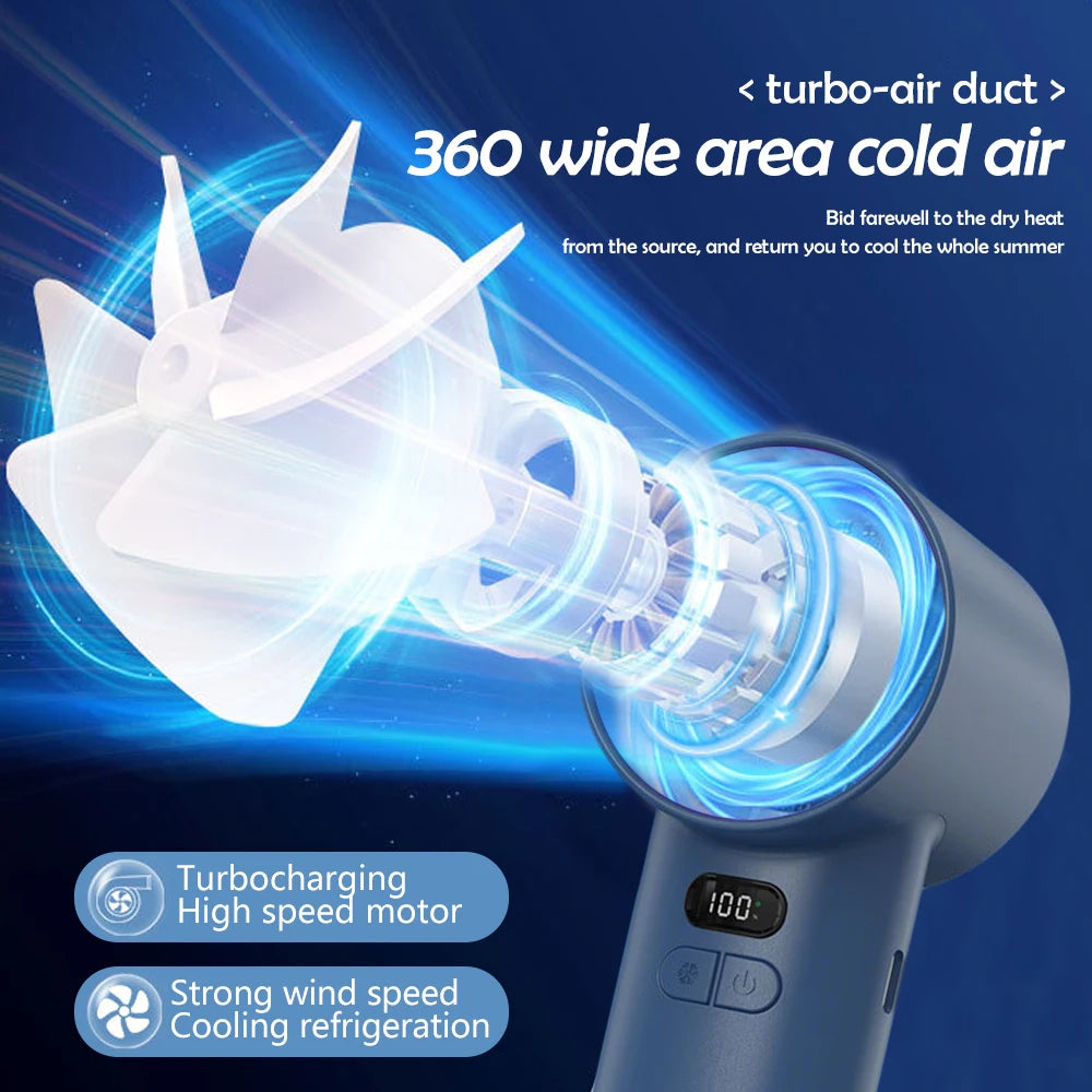 New Handheld Portable Fan 100 Wind Speeds Adjustable Refrigeration Mini Turbo Fan Long-lasting High Speed Cold Compress Fan