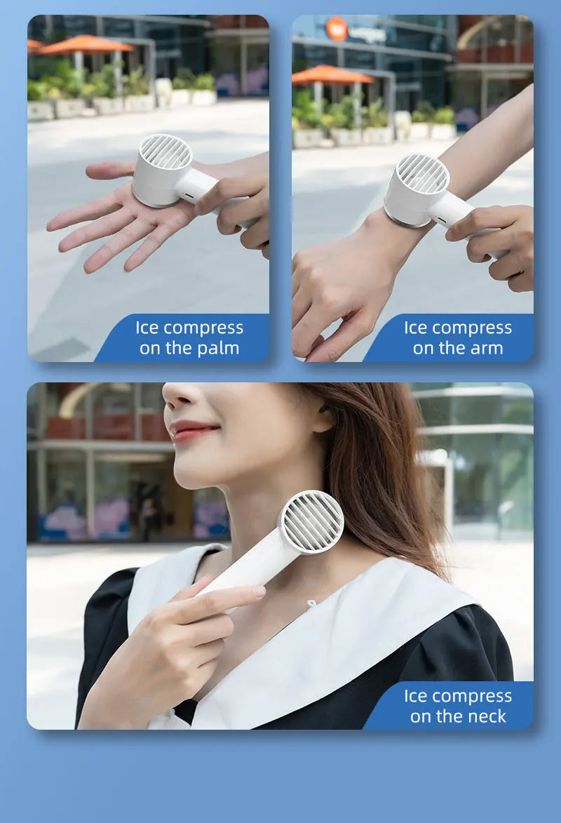 New Handheld Portable Fan 100 Wind Speeds Adjustable Refrigeration Mini Turbo Fan Long-lasting High Speed Cold Compress Fan
