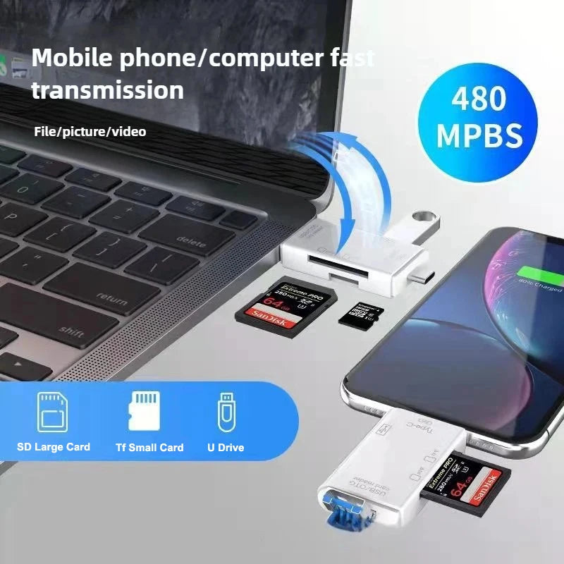 OTG Type C SD TF Card Reader 6 in 1 USB 3.0 Micro USB Flash Drive Adapter 5Gbps High Speed Transfer Multifunctional Card Reader